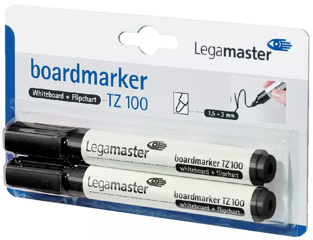 Een Viltstift Legamaster TZ 100 whiteboard rond 1.5-3mm zwart blister à 2 stuks koop je bij "De Waal" Kantoor Efficiency