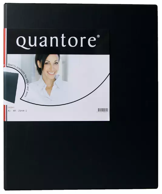 Een Ringband Quantore A3 staand 4-rings D-mech 25mm zwart koop je bij Schellen Boek- en Kantoorboekhandel