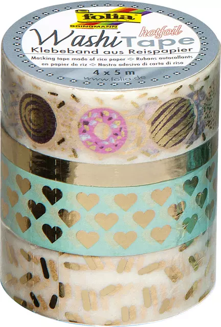 Washi tape Folia hotfoil goud 3x 15mmx5m 1x 10mmx5m 3 designs