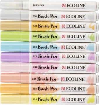 Een Talens Ecoline Brush pen, etui van 10 stuks in pastelkleuren koop je bij Muys Kantoor & Kado