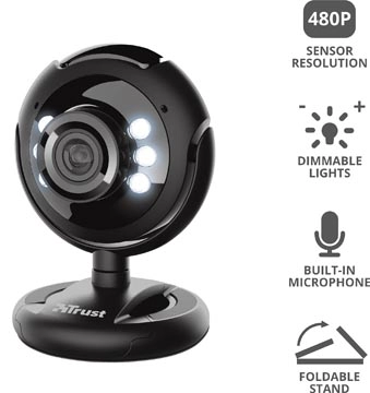 Een Trust Spotlight Pro webcam, met ingebouwde microfoon en ledlampjes koop je bij Muys Kantoor & Kado