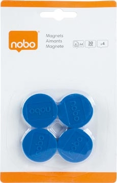 Een Nobo magneten, 30 mm, blauw, blister van 4 stuks koop je bij Muys Kantoor & Kado