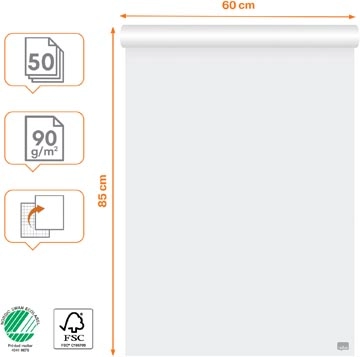 Een Nobo flipchartpapier premium, ft 60 x 85 cm, blanco/geruit, rol van 50 vel koop je bij Muys Kantoor & Kado