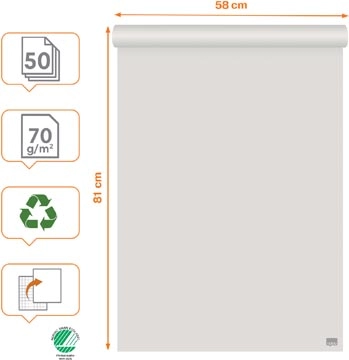 Een Nobo flipchartpapier gerecycleerd, ft 58 x 81 cm, blanco/geruit, rol van 50 vel koop je bij Muys Kantoor & Kado