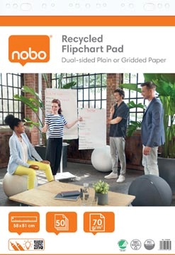 Een Nobo flipchartpapier gerecycleerd, ft 58 x 81 cm, blanco/geruit, rol van 50 vel koop je bij Muys Kantoor & Kado