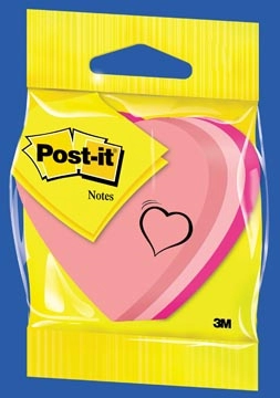 Een Post-it Notes mini hart, 3 kleuren, blok van 225 vel, op blister koop je bij Muys Kantoor & Kado