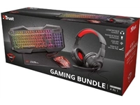 Een Trust GXT 1180RW 4-in-1 Gaming Set met headset, toetsenbord (qwerty), muis en muismat koop je bij Muys Kantoor & Kado