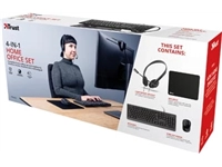 Een Trust Primo 4-in-1 Home Office Set met headset, toetsenbord (qwerty), muis en muismat koop je bij Muys Kantoor & Kado