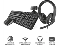 Een Trust Qoby 4-in-1 Home Office Set met Webcam, headset, toetsenbord (azerty) en muis koop je bij Muys Kantoor & Kado