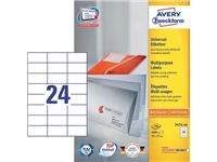 Een Avery Zweckform 3474, Universele etiketten, Ultragrip, wit, 200 vel, 24 per vel, 70 x 37 mm koop je bij Muys Kantoor & Kado