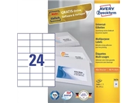 Een Avery Zweckform 3474, Universele etiketten, Ultragrip, wit, 100 vel, 24 per vel, 70 x 37 mm koop je bij Muys Kantoor & Kado