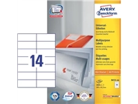 Een Avery Zweckform 3653, Universele etiketten, Ultragrip, wit, 200 vel, 14 per vel, 105 x 42,3 mm koop je bij Muys Kantoor & Kado