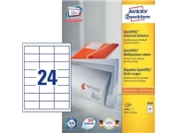 Een Avery Zweckform 3658, Universele etiketten, Ultragrip, wit, 100 vel, 24 per vel, 64,6 x 33,8 mm koop je bij Muys Kantoor & Kado