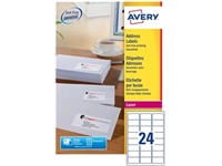 Een Avery L7159, Adresetiketten, Laser, Ultragrip, wit, 100 vellen, 24 per vel, 63,5 x 33,9 mm koop je bij Muys Kantoor & Kado