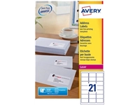 Een Avery L7160, Adresetiketten, Laser, Ultragrip, wit, 250 vellen, 21 per vel, 63,5 x 38,1 mm koop je bij Muys Kantoor & Kado