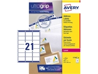 Een Avery L7160, Adresetiketten, Laser, Ultragrip, wit, 40 vellen, 21 per vel, 63,5 x 38,1 mm koop je bij Muys Kantoor & Kado