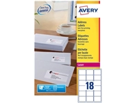 Een Avery L7161, Adresetiketten, Laser, Ultragrip, wit, 100 vellen, 18 per vel, 63,5 x 46,6 mm koop je bij Muys Kantoor & Kado