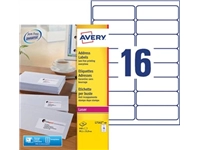 Een Avery L7162, Adresetiketten, Laser, Ultragrip, wit, 40 vellen, 16 per vel, 99,1 x 33,9 mm koop je bij Muys Kantoor & Kado