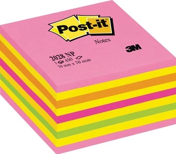 Een Post-it Notes kubus, 450 vel, ft 76 x 76 mm, roze-geel tinten koop je bij Muys Kantoor & Kado