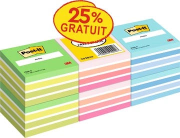 Een Post-it Notes kubus, 450 vel, ft 76 x 76 mm, promopak van 6 kubussen in geassorteerde kleuren koop je bij Muys Kantoor & Kado