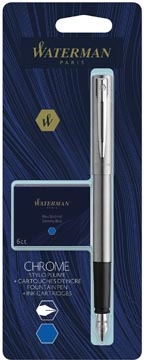 Een Waterman vulpen Allure Chrome fijne punt, inclusief 6 inktpatronen, op blister koop je bij Muys Kantoor & Kado