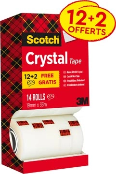 Een Scotch Plakband Crystal ft 19 mm x 33 m, doos met 14 rolletjes (12 + 2 gratis) koop je bij Muys Kantoor & Kado