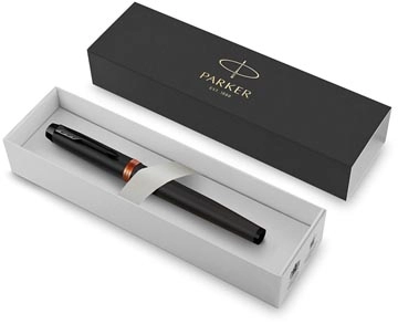 Een Parker IM Vibrant Rings roller, zwart met oranje accenten koop je bij Muys Kantoor & Kado