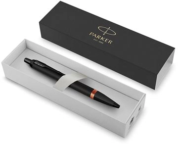 Een Parker IM Vibrant Rings balpen, zwart met oranje accenten koop je bij Muys Kantoor & Kado