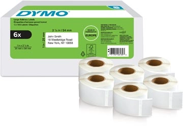 Een Dymo etiketten LabelWriter ft 25 x 54 mm, wit, doos van 6 x 500 etiketten koop je bij Muys Kantoor & Kado