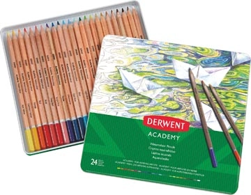 Een Derwent aquarelpotlood Academy , blik van 24 stuks in geassorteerde kleuren koop je bij Muys Kantoor & Kado