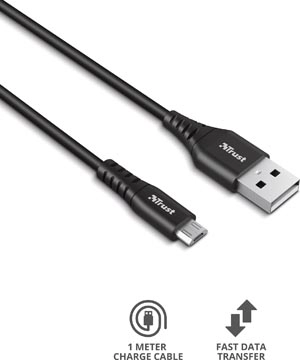 Een Trust Ndura oplaad- en gegevenskabel, USB naar micro-USB, 1 m, zwart koop je bij Muys Kantoor & Kado