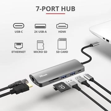 Een Trust Dalyx 7-in-1 USB-C Multiport Adapter koop je bij Muys Kantoor & Kado