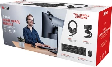 Een Trust Qoby 4-in-1 Home Office Set met Webcam, headset, toetsenbord (azerty) en muis koop je bij Muys Kantoor & Kado