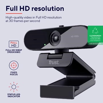 Een Trust Full HD Webcam TW-200 Eco koop je bij Muys Kantoor & Kado