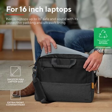 Een Trust laptoptas Lisboa voor 16 inch laptops, zwart koop je bij Muys Kantoor & Kado