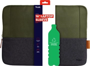 Een Trust laptop sleeve voor 16 inch laptops, groen koop je bij Muys Kantoor & Kado