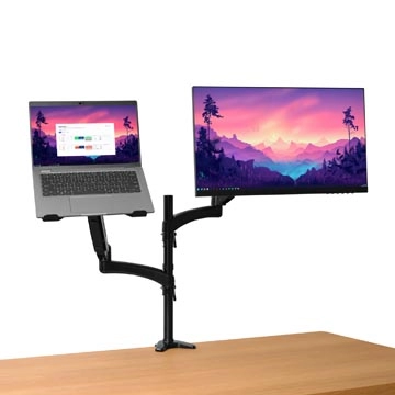 Een Trust Mara monitorarm, dubbele arm met 1 laptoparm, zwart koop je bij Muys Kantoor & Kado