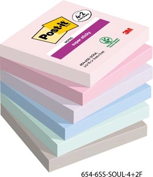 Een Post-it Super Sticky notes Soulful, 90 vel, ft 76 x 76 mm, 4 + 2 GRATIS koop je bij Muys Kantoor & Kado