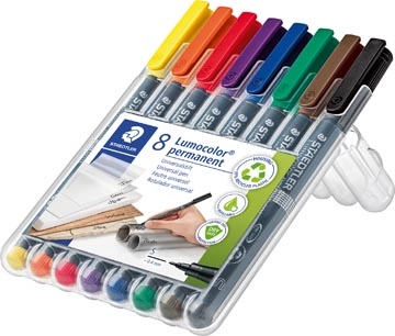 Een Staedtler Lumocoler 313, OHP-marker, permanent, 0,4 mm, etui van 8 stuks in geassorteerde kleuren koop je bij Muys Kantoor & Kado