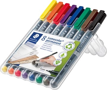 Een Staedtler Lumocoler 318, OHP-marker, permanent, 0,6 mm, etui van 8 stuks in geassorteerde kleuren koop je bij Muys Kantoor & Kado