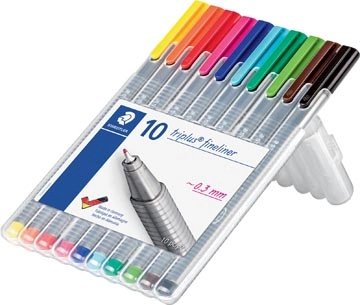 Een Staedtler fineliner Triplus geassorteerde kleuren, opstelbare box met 10 stuks koop je bij Muys Kantoor & Kado