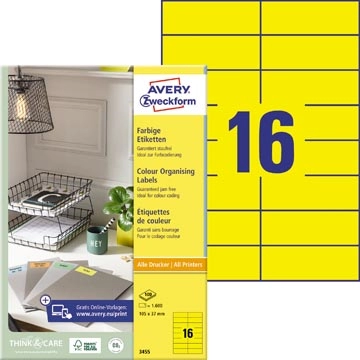 Een Avery gekleurde universele etiketten ft 105 x 37 mm (b x h), 1600 stuks, geel koop je bij Muys Kantoor & Kado