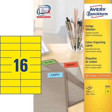 Een Avery gekleurde universele etiketten ft 105 x 37 mm (b x h), 1600 stuks, geel koop je bij Muys Kantoor & Kado