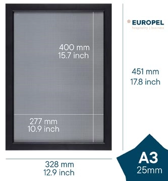 Een Europel clicklijst, lijst 25mm A3, mat zwart posterframe koop je bij Muys Kantoor & Kado