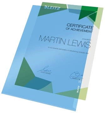 Een Leitz Premium L-map, PVC, ft A4, blauw, pak van 100 stuks koop je bij Muys Kantoor & Kado