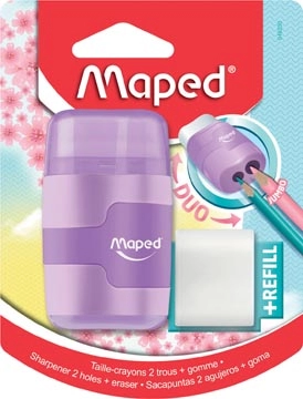 Een Maped potloodslijper + gom Connect Soft Touch, pastelkleur, op blister koop je bij Muys Kantoor & Kado