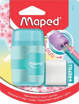 Een Maped potloodslijper + gom Connect Soft Touch, pastelkleur, op blister koop je bij Muys Kantoor & Kado