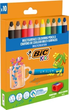 Een Bic Kids kleurpotlood Multisurface, assorti, etui van 10 stuks + slijper koop je bij Muys Kantoor & Kado