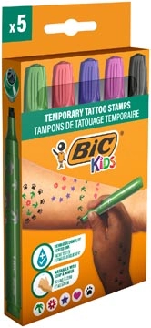 Een Bic Kids tijdelijke tattoo stempels, assorti, set van 5 stuks koop je bij Muys Kantoor & Kado