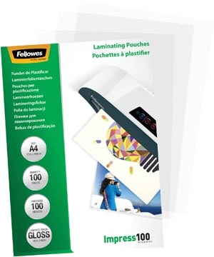 Een Fellowes lamineerhoes Impress100 ft A4, 200 micron (2 x 100 micron), pak van 100 stuks koop je bij Muys Kantoor & Kado